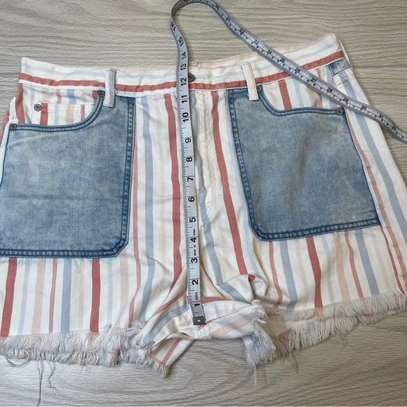 American Eagle Outfitters Cotton Striped Raw Hem Mom Short Pink Blue Size 14 - Picture 9 of 13
